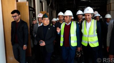 अध्यक्ष दाहालद्वारा निर्माणाधीन सङ्घीय संसद् भवन निरीक्षण